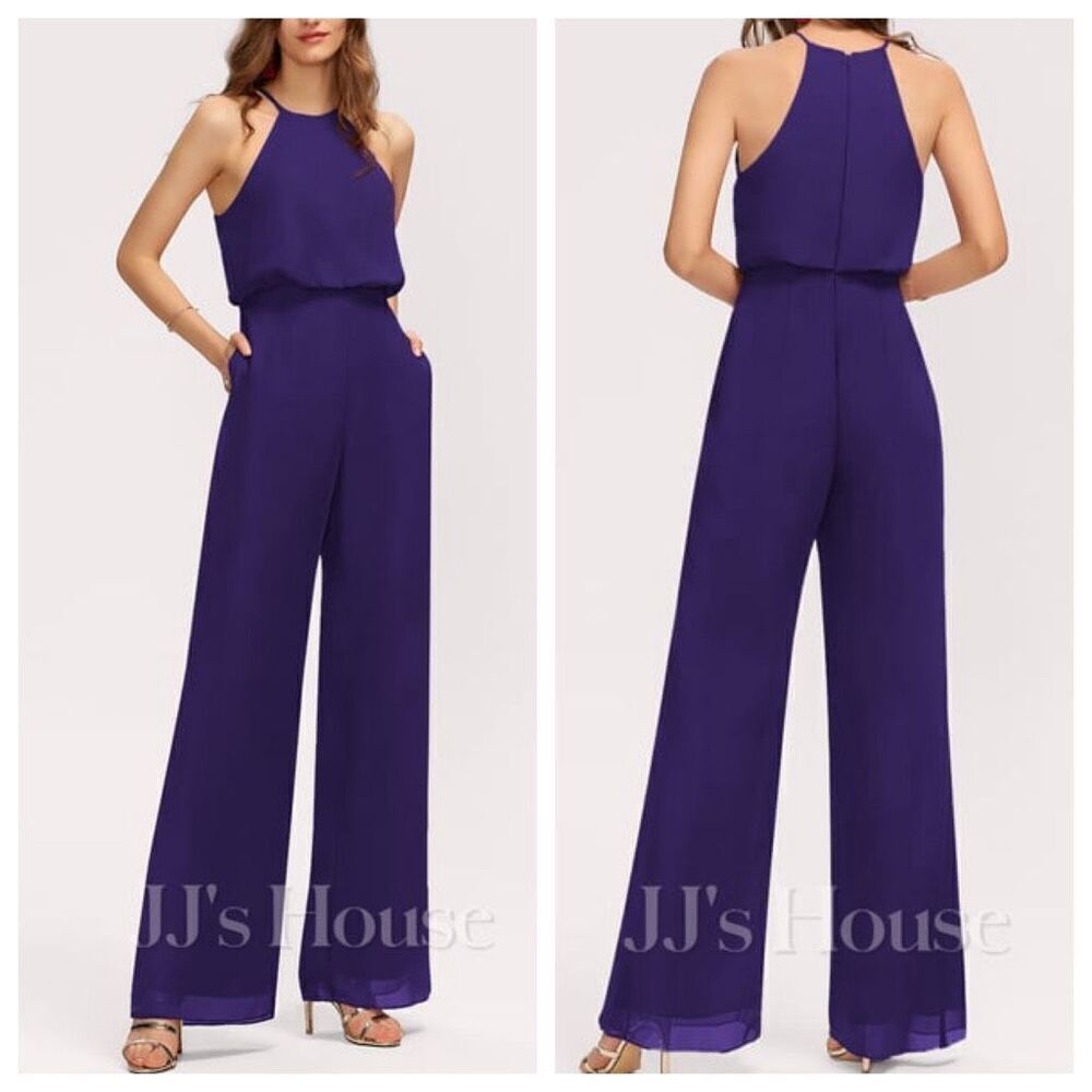 JJ's House Wide Leg Halter Neck Jumpsuit  One-Piece Special‎ Occasion  Purple 2
